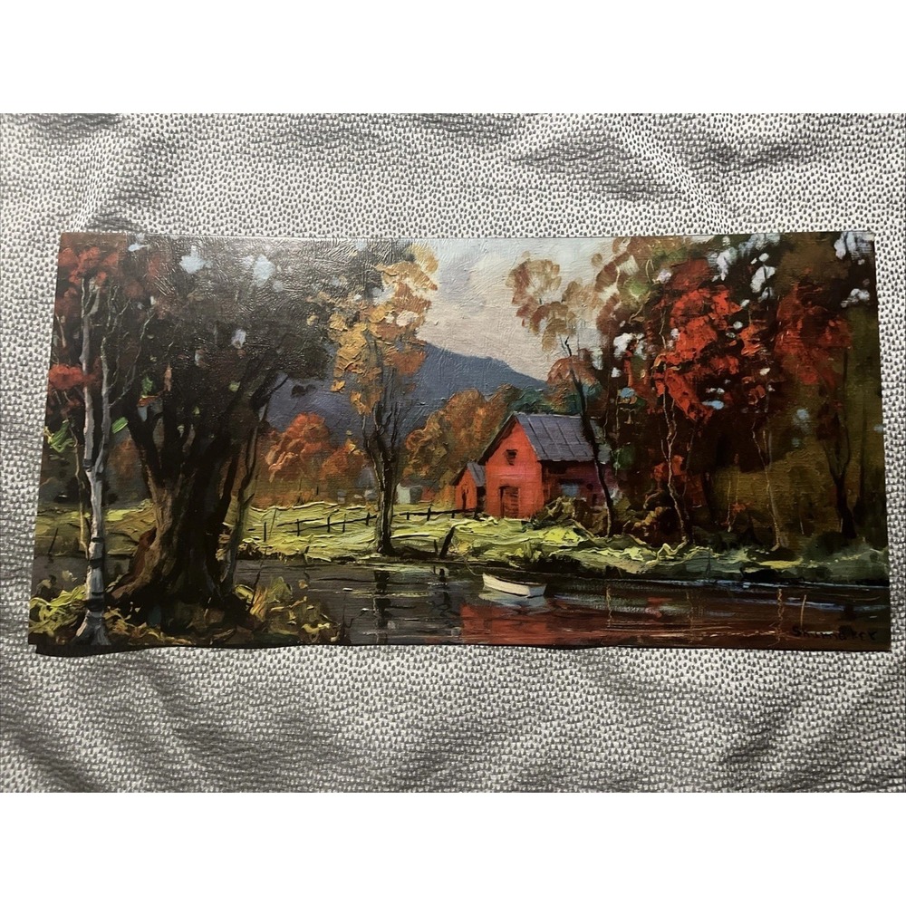 Vintage Philip Shumaker Autumn Reflections Print Lithograph Cardboard 12" X 24"